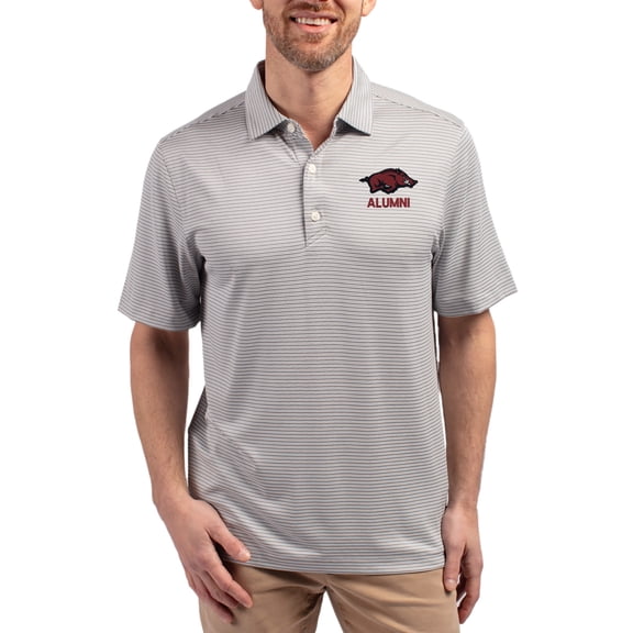 Men's Cutter & Buck Gray Arkansas Razorbacks Forge Eco Double Stripe Stretch Recycled Polo