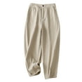 thumbnail image 2 of Wycnly Womens Long Pants Business High Waist Button Loose Wide Leg Straight Trousers Casual Solid Cotton Linen Pants with Pocket Beige XXXL, 2 of 6