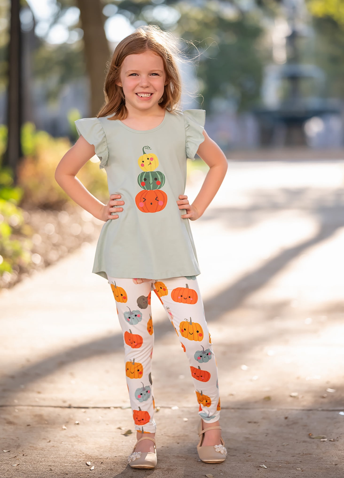 Millie Loves Lily Girls' Sage Pumpkin Top & Printed Legging Set, Size 4, (2-PCS)