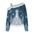 thumbnail image 5 of IROINNID Blouse for Women One-Shoulder Sexy Christmas Printed Plush Long Sleeve Pullover Shirt Casual Warm Tops Discount,Blue, 5 of 5