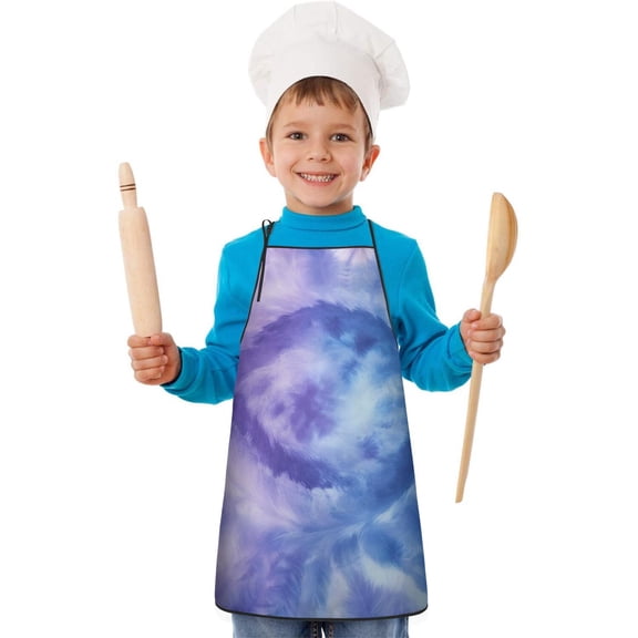 Purple Blue Tie Dye Pattern Kids Aprons for Girls and Boys,Adjustable Neck Strap Toddler Aprons for Kids Cooking Baking