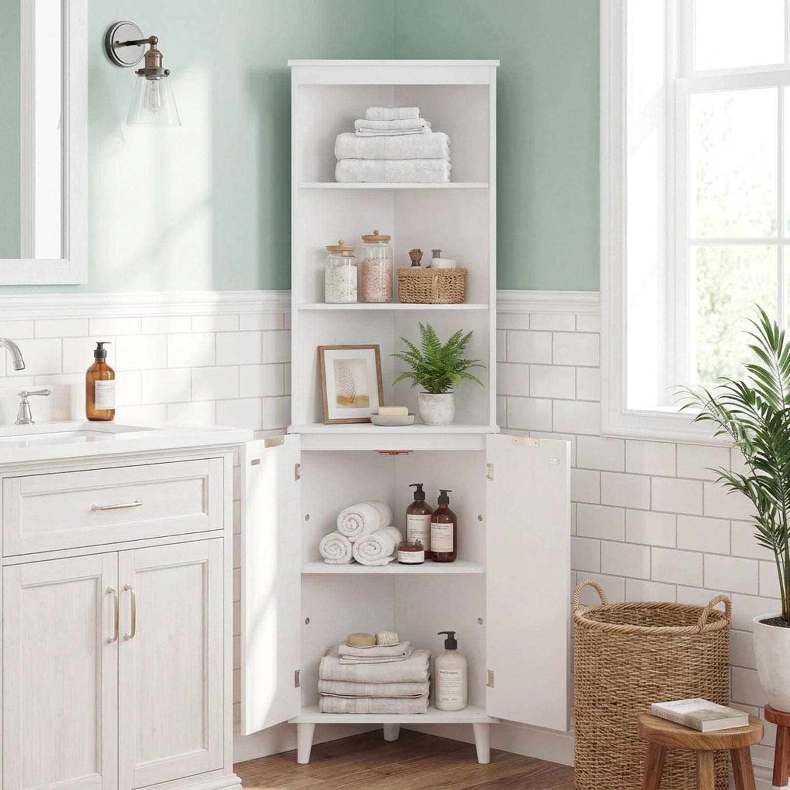 Vebreda Freestanding Bathroom Storage Cabinet, 68 Inch Tall Bathroom Floor Storage Cabinet with Fluted Doors, Space-Saving Design