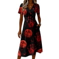 thumbnail image 4 of Womens Halloween Dresses Candy Bat Short Sleeve Spooky Midi Dresses Skeleton Pumpkin V Neck Horror Dresses, 2XL, 4 of 5