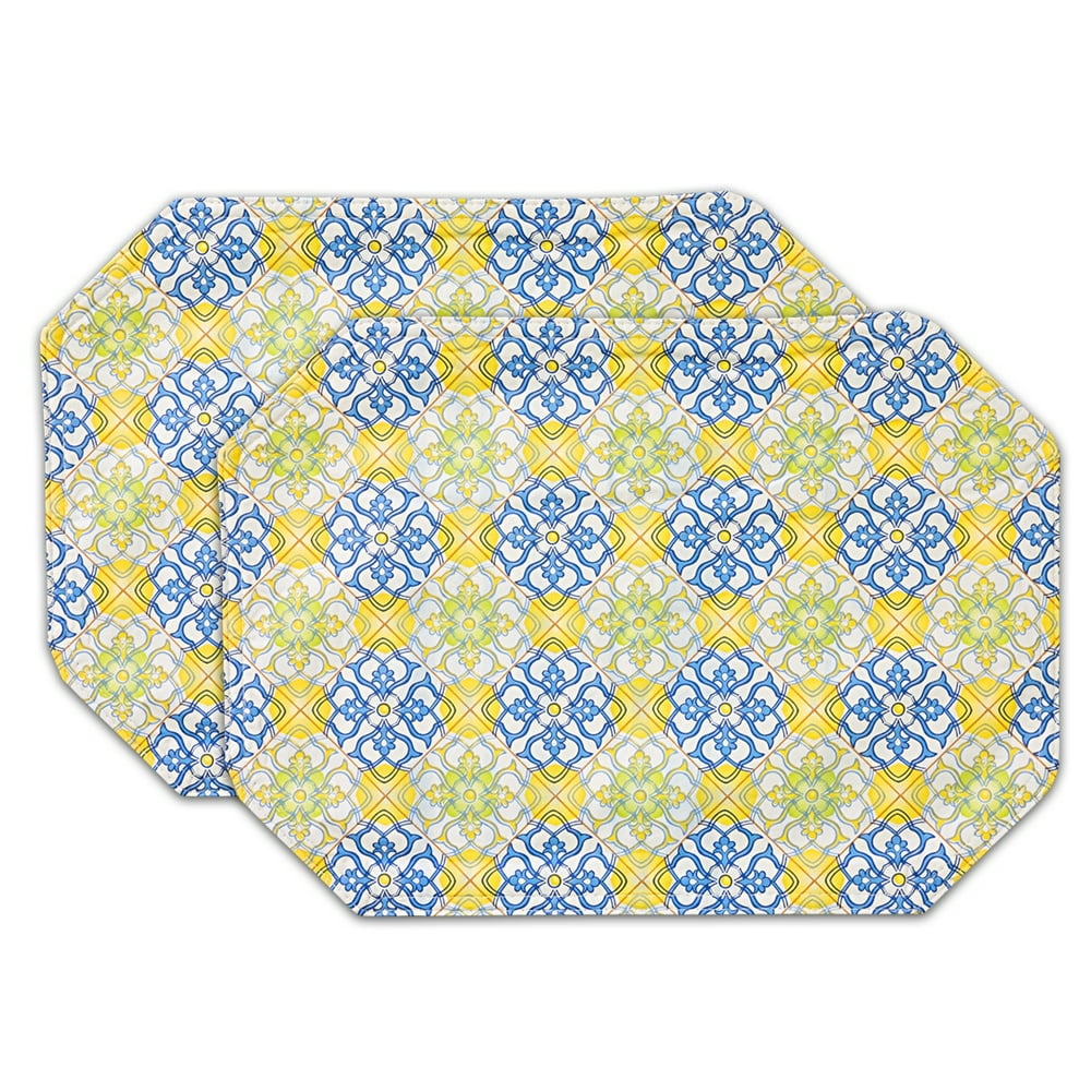 see details Mosaic Print Vinyl Placemats (13"x18") Sets of 2 Set of 2