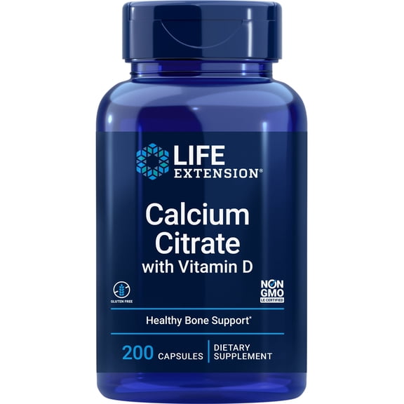 Life Extension Calcium Citrate with Vitamin D - Super Absorbable Calcium for Bone Density & Muscle Function - Gluten-Free, Non-GMO - 200 Capsules