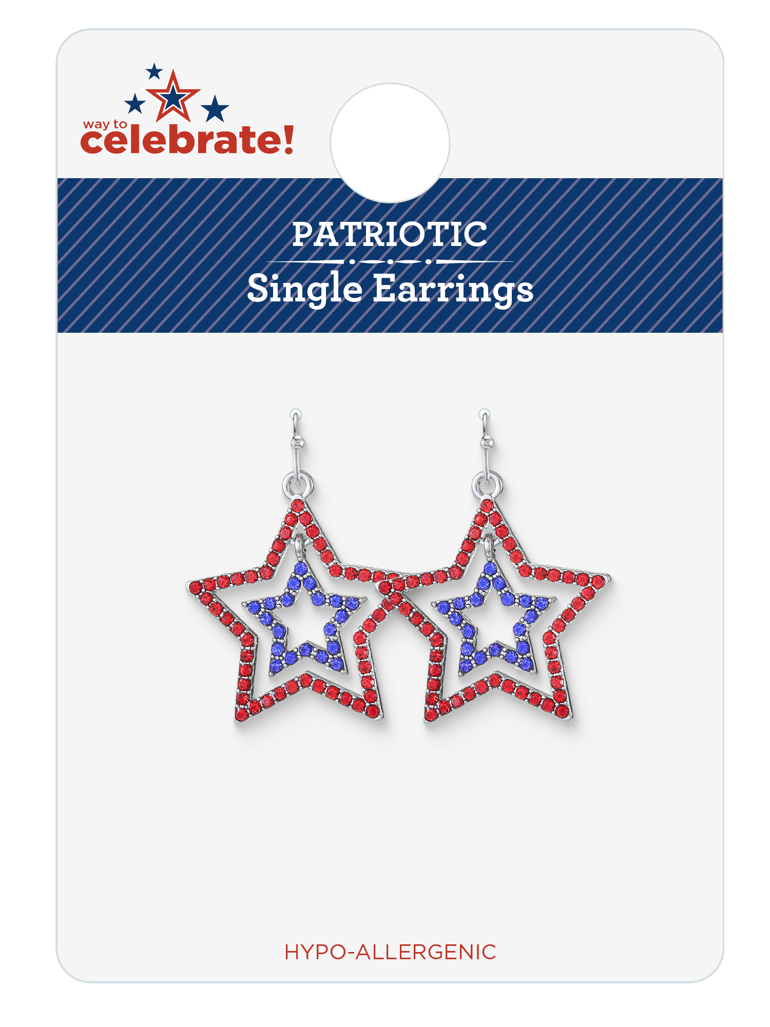 Way to Celebrate Americana Patriotic Crystal Star Earrings