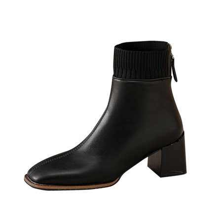 

Fsqjgq Womens Boots Size 9 Women Ankle Boots Autumn and Winter Fashion Solid Color Retro Leather Stitching Square Toe Comfortable Back Zipper 12 Boots for Women Black 37