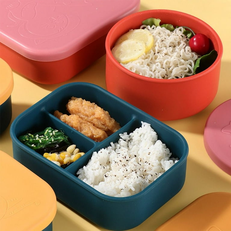 Round Shape Microwavable Silicone Rectangle Grid Lunch Box Bento Box Food  Containers for Kids STYLE 3 