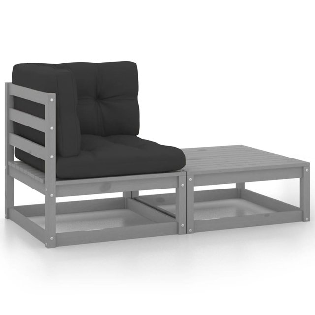 vidaXL 2 Piece Garden Lounge Set with Cushions Grey Solid Wood Pine