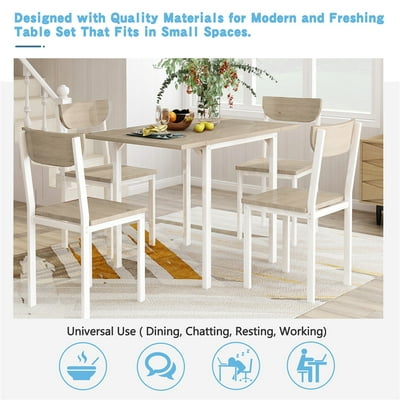5 Piece Dining Table Set Modern Kitchen Sets With Chairs For 4 Heavy Duty Metal Rectangular Room Home Living Restaurant L940 In Metal Rectangular Dining Room Table Set, Roundhill Habitania Solid Wood Dining Table With 6 Tufted Chairs Tan