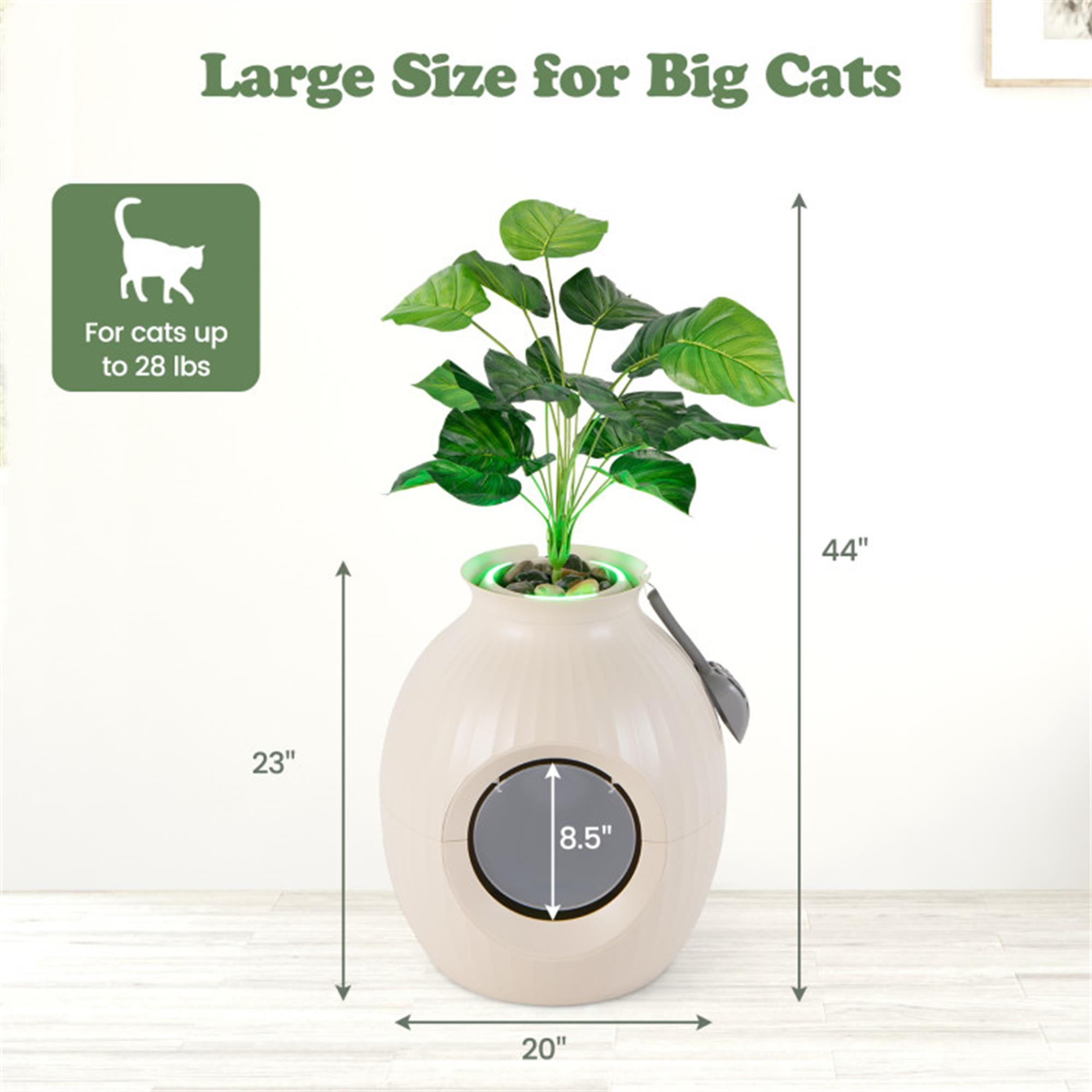 Kadyn 70L Smart Plant Cat Litter Box Enclosure Furniture with Electronic Odor Removal System, Hidden Cat House Washroom with Easy-Push Door, Scoop, Beige