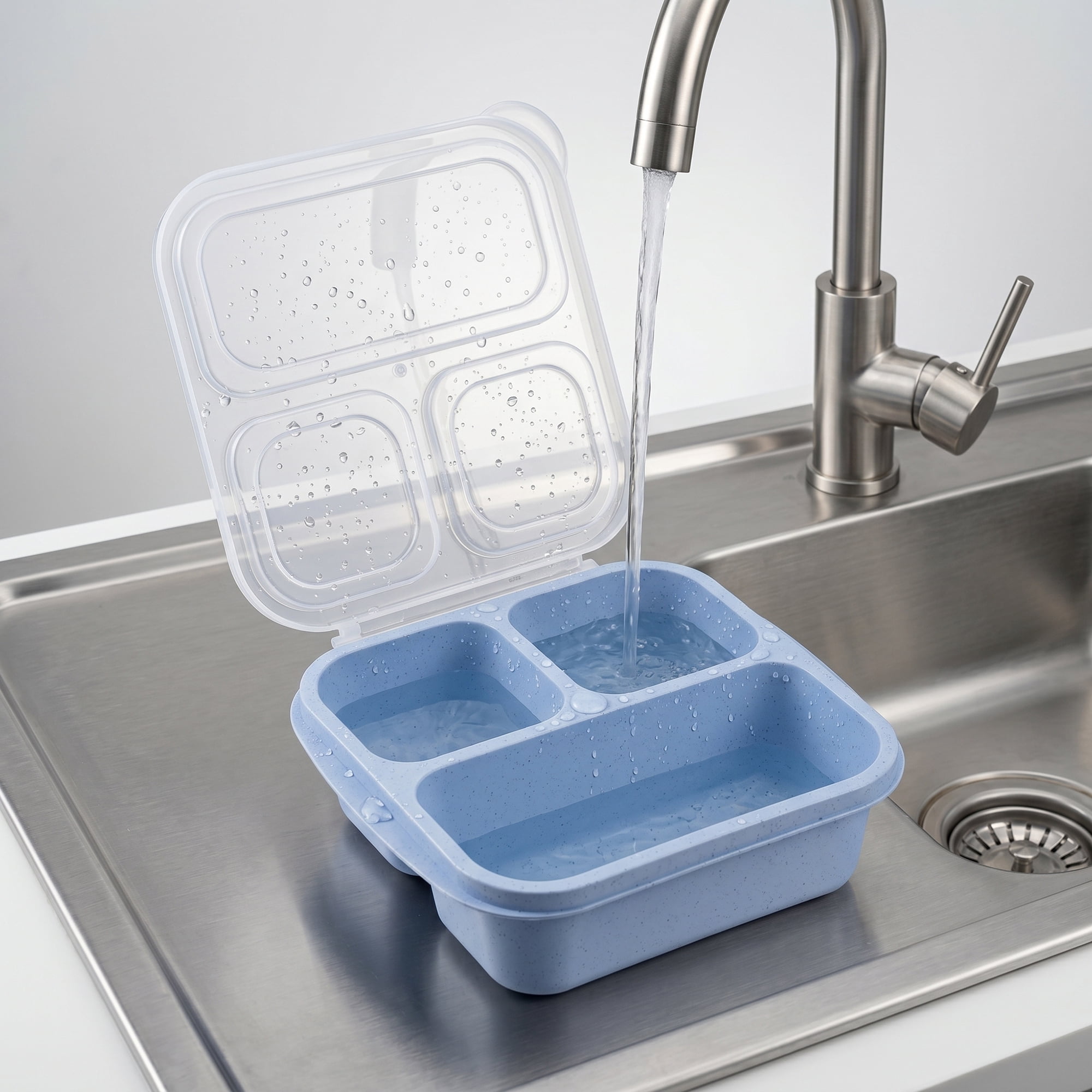 Unique Bargains Wheat Straw Leak-Proof Meal Lunch Bento Box for Work Travel Blue