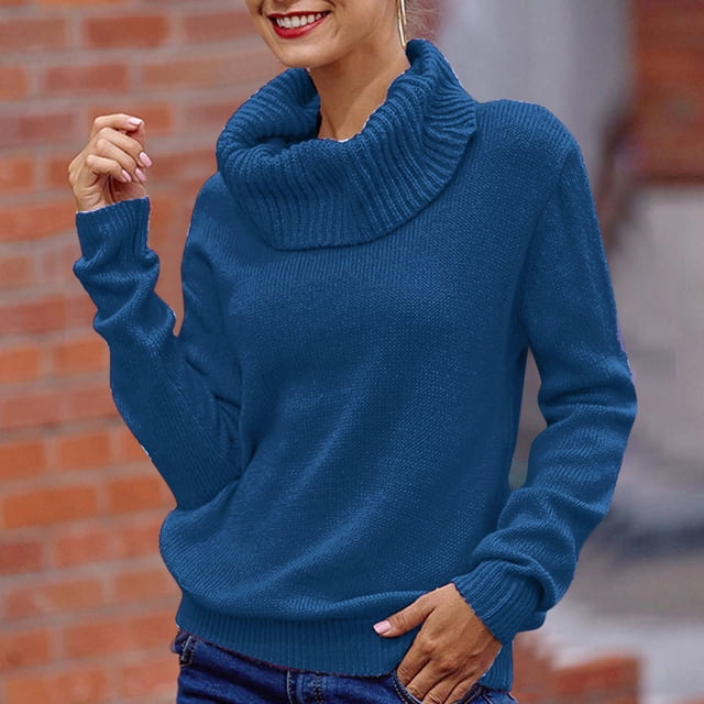 IMENGL Chandail Tricoté à Manches Longues Col Roulé Ample, Bleu m, Taille m-3TG