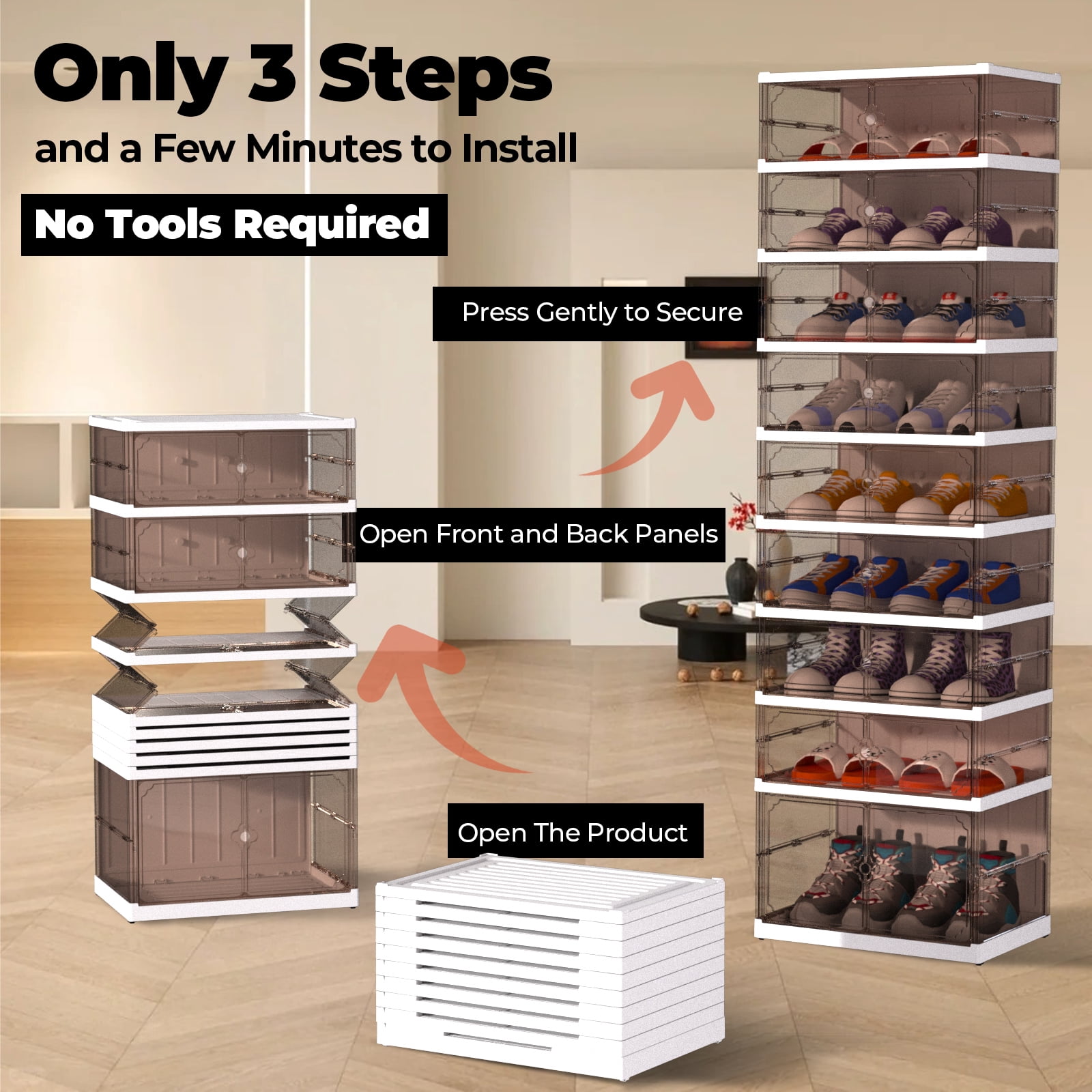 9 Tier 18 Pairs Foldable Shoe Rack with Wheels,Portable Plastic Shoe Storage Cabinet