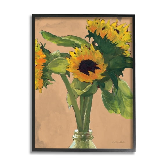 Stupell Industries Blushing Sunflower Stalks Flower Vase Glass Bottle Paintings Black Framed Art Print Wall Art, 16x20, by Sara Zieve Miller