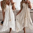 thumbnail image 3 of Femmes Robe Dentelle Grand Ourlet Été Élégant Bretelles Spaghetti Robe Midi pour la Fête, 3 of 5