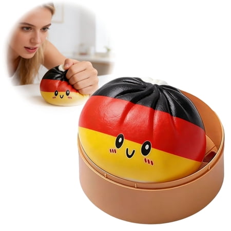 World Flags Colorful Dumpling Squishies Stress Balls Squeeze Toys with Dough Ball Stress Relief Hand Bun Sensory Toy with Food Steamer Stretchy Desk Toys for World Flags