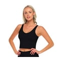 thumbnail image 2 of Workout Sets for Women 2 Piece Seamless Ribbed Crop Tank High Waist Shorts Yoga Outfits (Medium, Black), 2 of 7