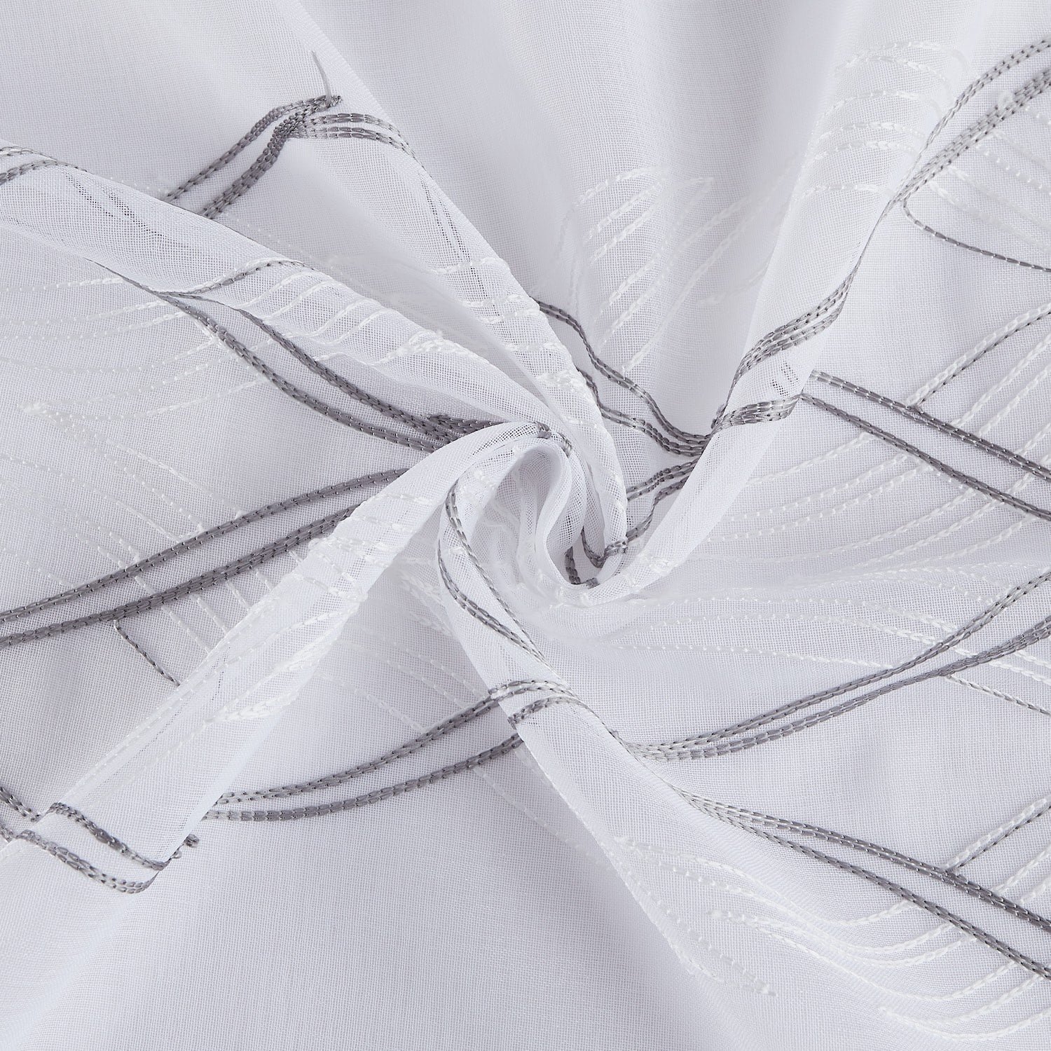 New Wave Linen Look Wave Design Striped 76" x 84" Window Panel Pair in White and Silver