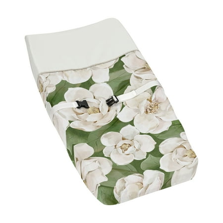 UPC: 0846480099178 | Sage Green and Ivory Watercolor Magnolia Changing Pad Cover Girl by Sweet Jojo Designs