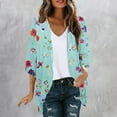 thumbnail image 2 of DJskiyers 3/4 Sleeve Cardigan for Women Lightweight Chiffon Bloses Print Kimono Cardigans Short Sleeve Loose Cover up Summer Blouse Top, 2 of 5