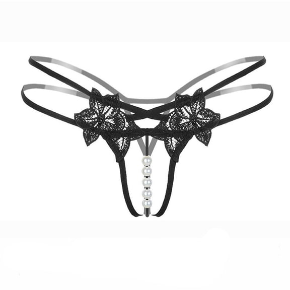 Underwear for Women Black Underwear Women's Thong Crotch Pearl Underwear Briefs Black M