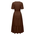 thumbnail image 4 of Ayolanni Solid Dresses for Women 2026 V Neck Short Sleeve A-Line Maxi Dress Casual Beach Knit Elegant Long Dress with Pockets Brown L, 4 of 6