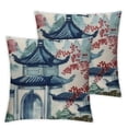 thumbnail image 2 of Acheng Chinoiserie Style Pillow Covers Set of 2 Pagoda Cushion Cover White Blue Coral Asian Lumbar Pillow Case Accent Toss Pillowcase Rustic Decor for Couch Bedroom Living Room White, 2 of 6