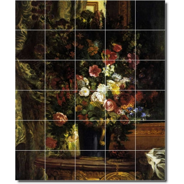 Ceramic Tile Mural Eugene Delacroix Flowers Custom Tile Mural 11 30 W X 36 H Using 30 6 X 6 Ceramic Tiles Walmart Com Walmart Com