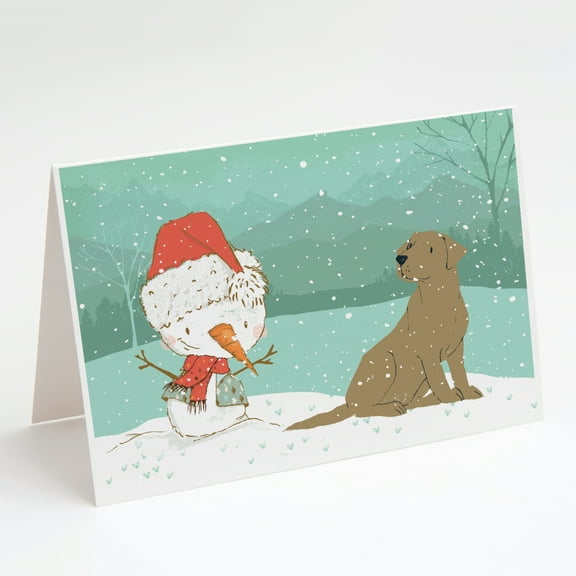 Chocolate Labrador Snowman Christmas Greeting Cards and Envelopes Pack of 8