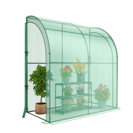 Yardi Yarda 7 x 3.5 x 7 Feet Lean-to Greenhouse with Flower Rack, Walk-in Wall Greenhouse, Green