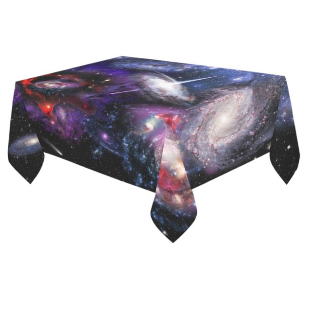 BSDHOME Outer Space Galaxy Planet Nebula Cotton Linen Tablecloth 60x84 Inches, Colorful Space Landscape Table Cloth Cover for Christmas Holiday Party Home Decor