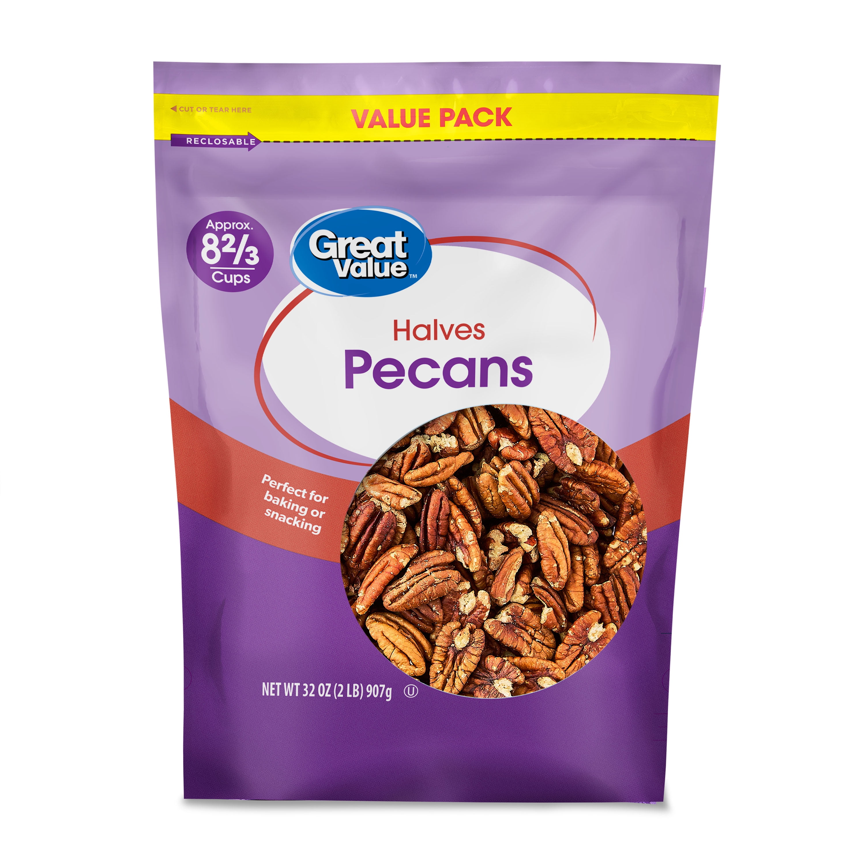 (4 pack) Great Value Pecan Halves, 32 oz