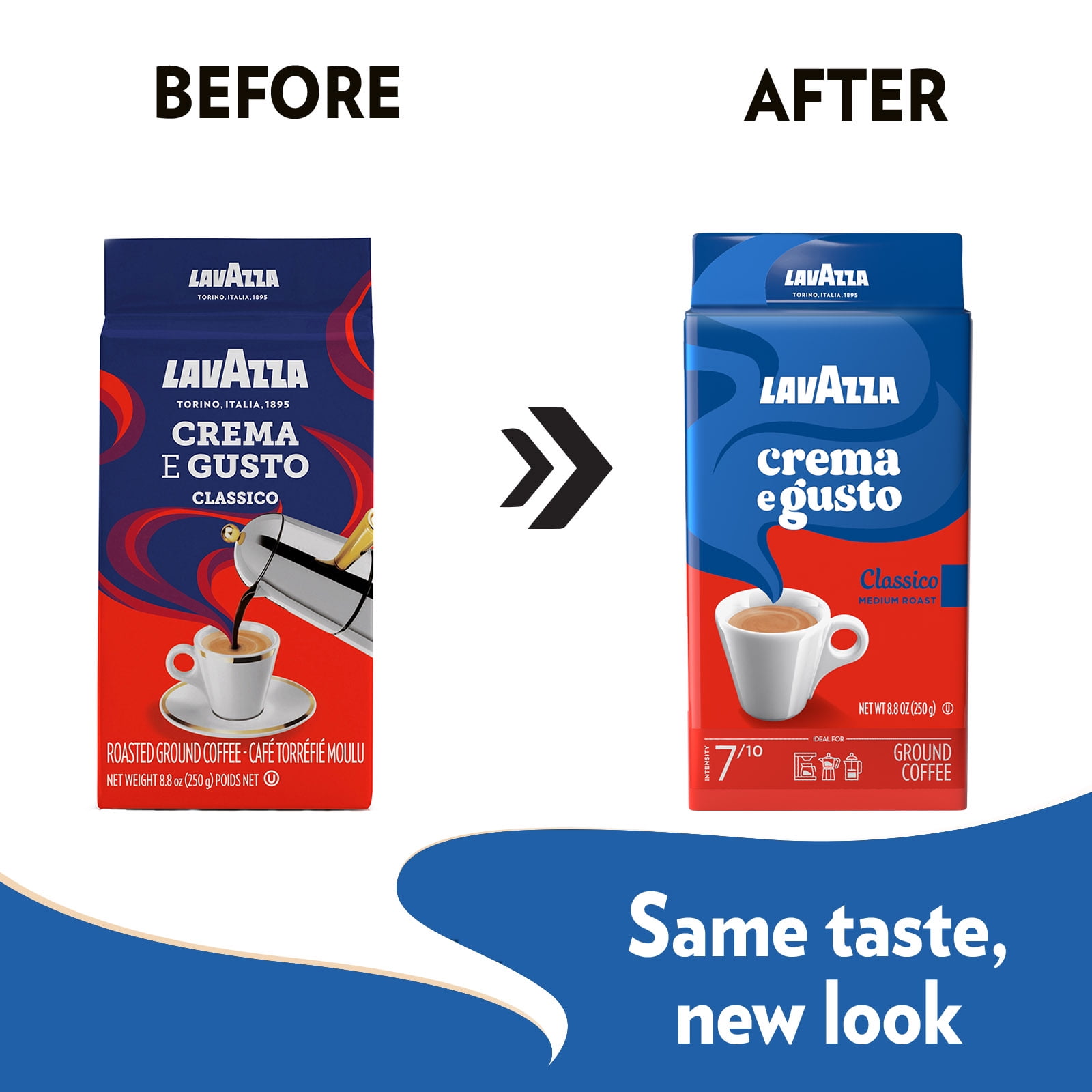 Lavazza Crema e Gusto Ground Coffee, Medium Roast, Arabica and Robusta Blend, 8.8 oz Bag (Pack of 8)