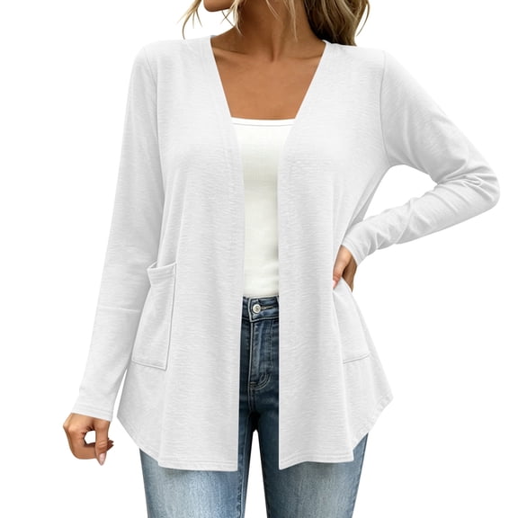 yillto Plus Size Womens Cardigan Open Front Lightweight Soft Comfy Long Sleeve Loose Coats with Pockets