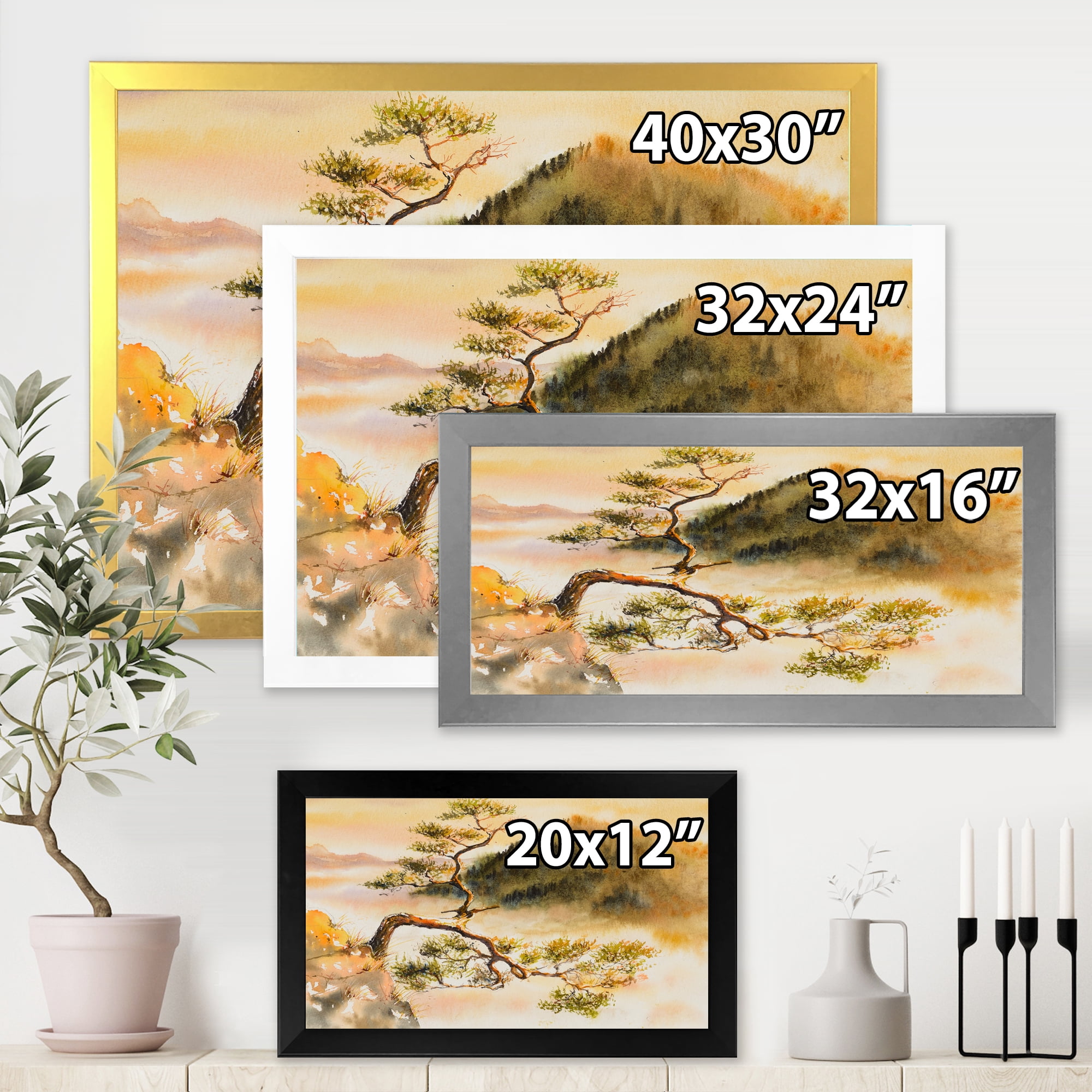 Designart 'The Top of Sokolica Peak With Curved Pine Tree' Traditional Framed Art Print