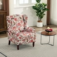 thumbnail image 4 of S-HOME Comfy Upholstered Floral Accent Chair in Yellow with Retro Wood Legs for Living Room, Bedroom & Office Use, 
Bean paste red, 4 of 15