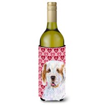 Clumber Spaniel Hearts Love and Valentines Day Portrait Wine Bottle Hugger