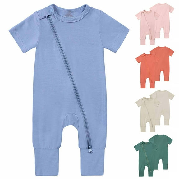 Elainilye Fashion Newborn Baby Infant Jumpsuit Summer Short Sleeve Zipper One-piece Romper Jumpsuit Sizes Newborn-24M