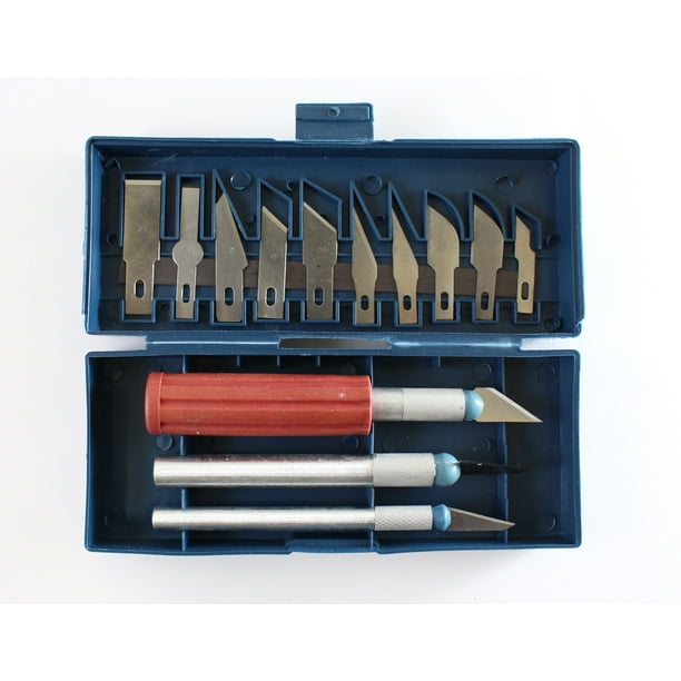 16 Piece Hobby Knife Set With 13 Blades, 3 Handles, And A Custom Fit
