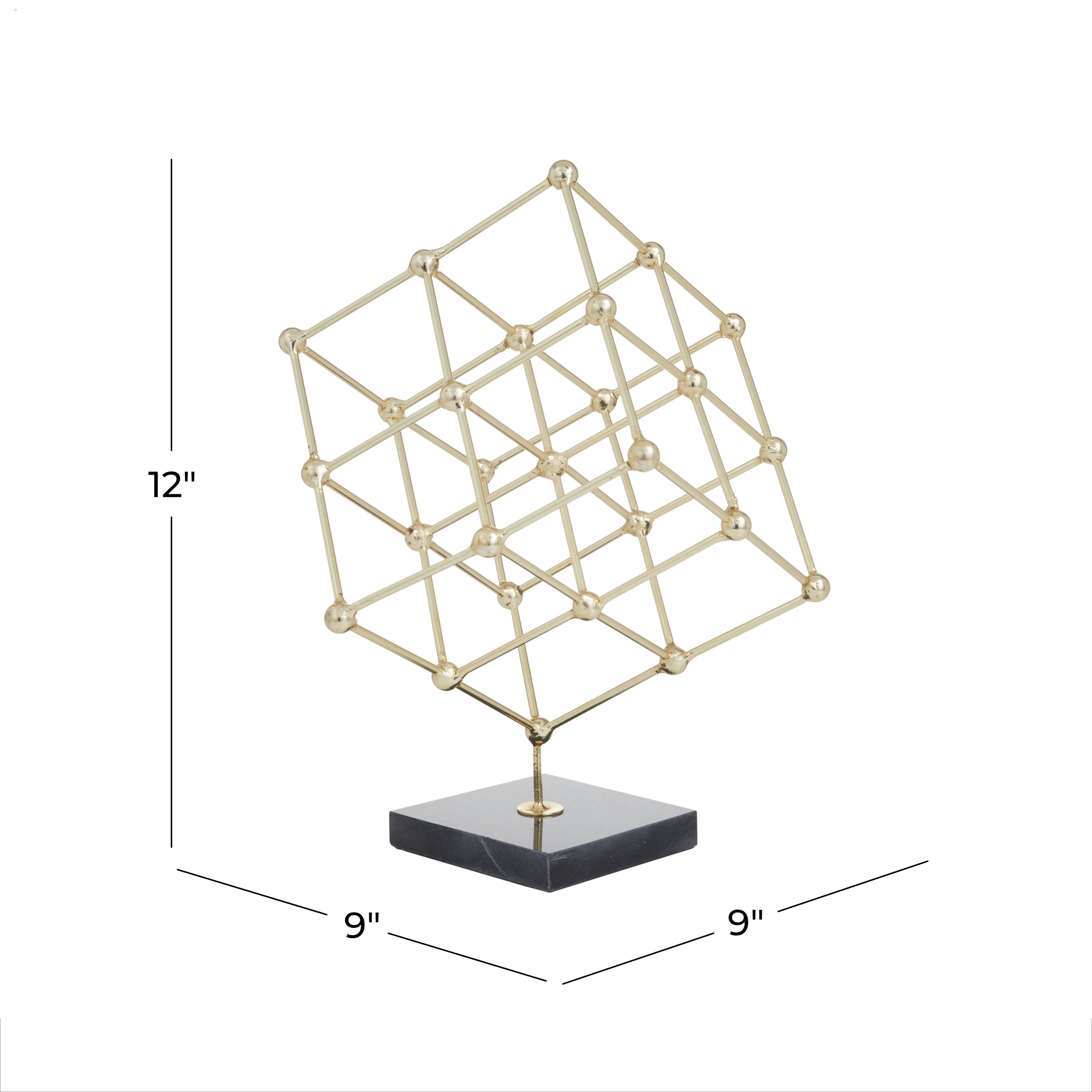 9" x 12" Gold Marble Geometric Sculpture with Black Base, by DecMode