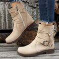 thumbnail image 3 of Women Buckle Decor Tie Side Faux Suede Boots Casual Single Boots Ladies Shoes Short Boots X Boots, 3 of 7