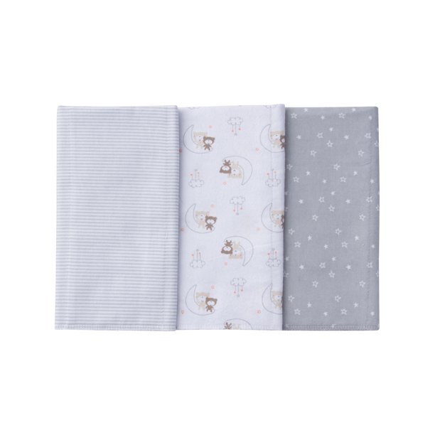 Gerber Newborn Baby Boy or Girl Unisex Assorted Flannel Burp Cloths, 3