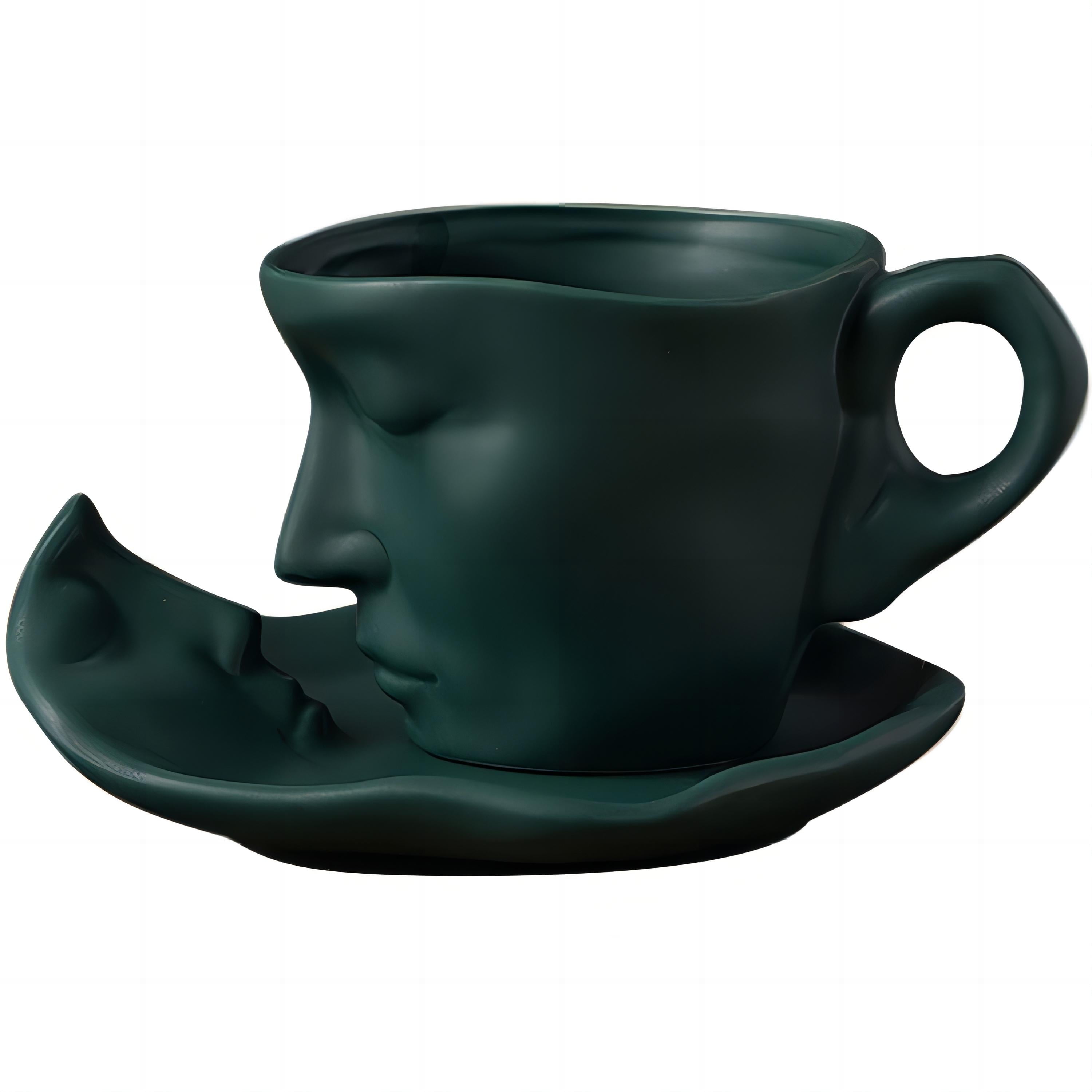 Thinker Tea Cup with Saucer Set for 1 Minimalist Handmade Love Kissing