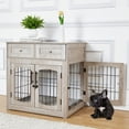 thumbnail image 3 of Amkui Dog Crate Furniture with 2 Drawers, 32''/40''H Dog Crate Wooden Dog Kennel Furniture with Cushion,End Table Wood Dog House for Indoor Use,Dog Crate for Small/Medium/Large Dog, 3 of 13