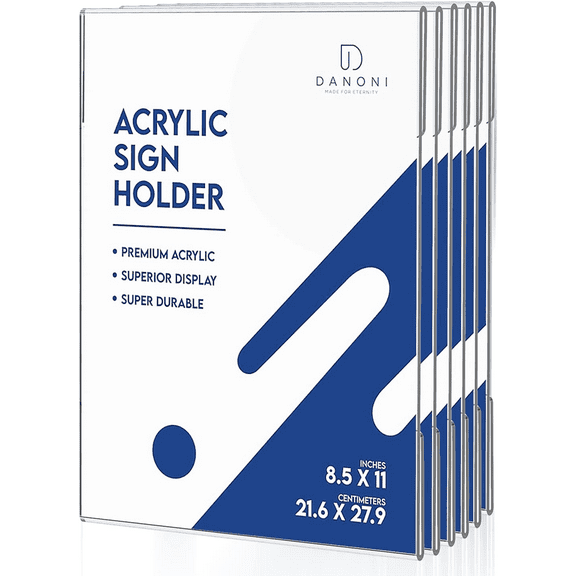 Danoni Clear Wall Mount Sign Holder - 6Pack 8.5x11'' Acrylic Sign for Office - Plastic Wall Document Holders for Store & Restaurant