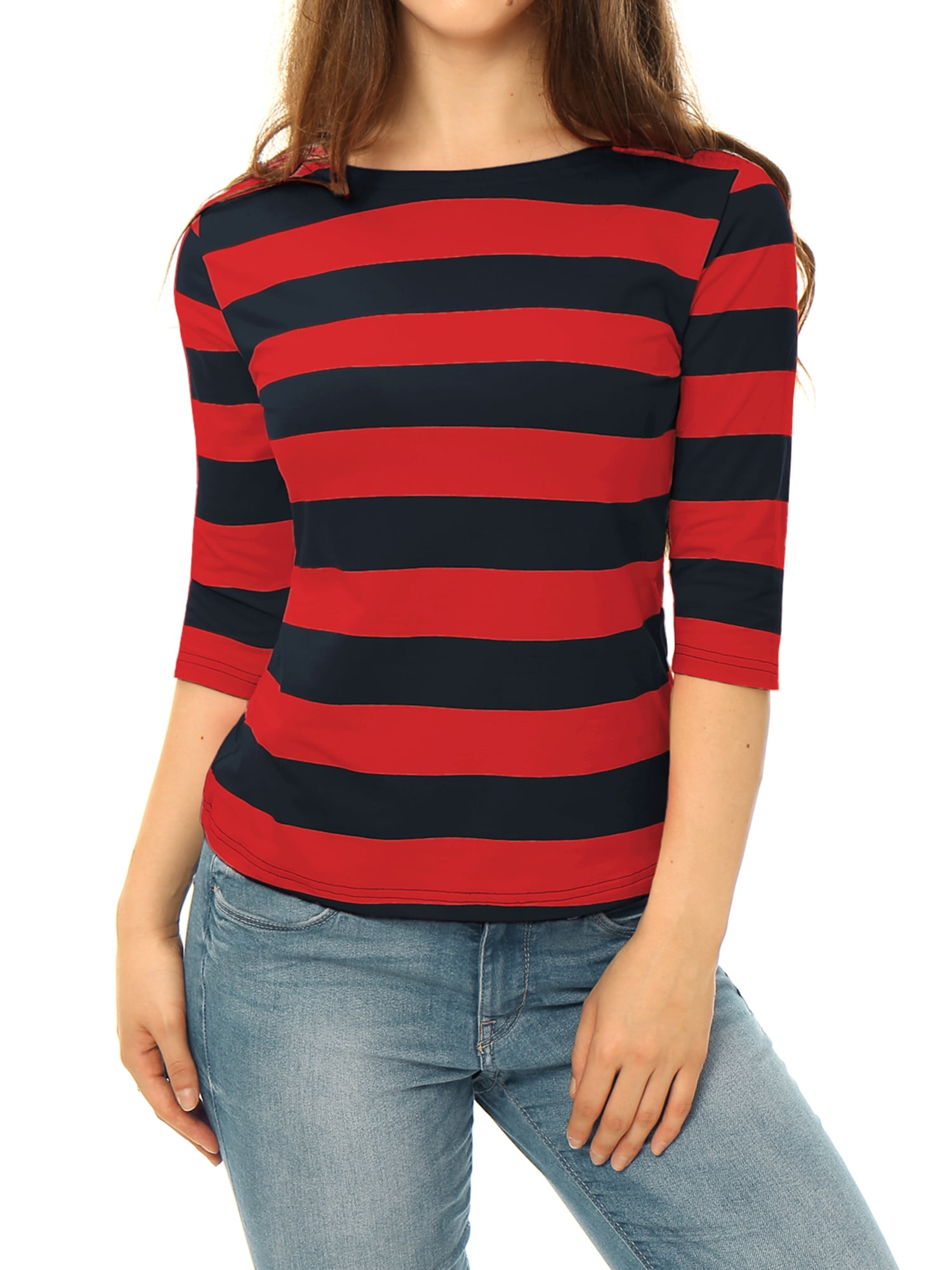 DARING DIVA Women's Halloween Costume Boat Neck Top T-Shirts S Red Blue