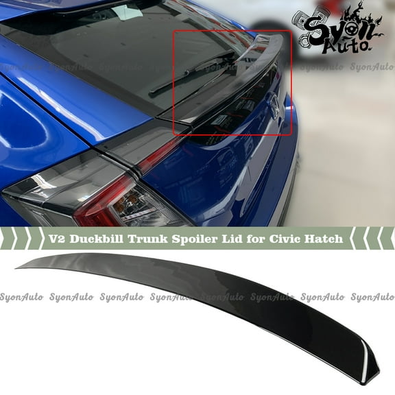 FITS 2017-2021 HONDA CIVIC HATCHBACK GLOSSY BLACK JDM V2 DUCKBILL TRUNK SPOILER LID