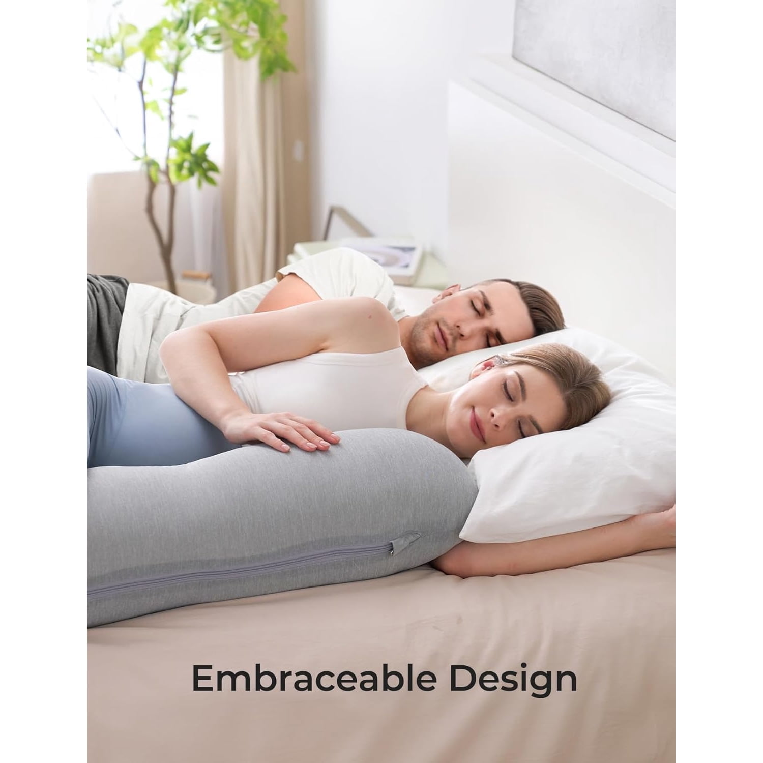 J-Shaped Pregnancy Pillow for Sleeping with Cooling Cover – Maternity Body Pillow for Pregnant Women, Side Sleeper Support for Belly, Hip & Leg, Deep Grey