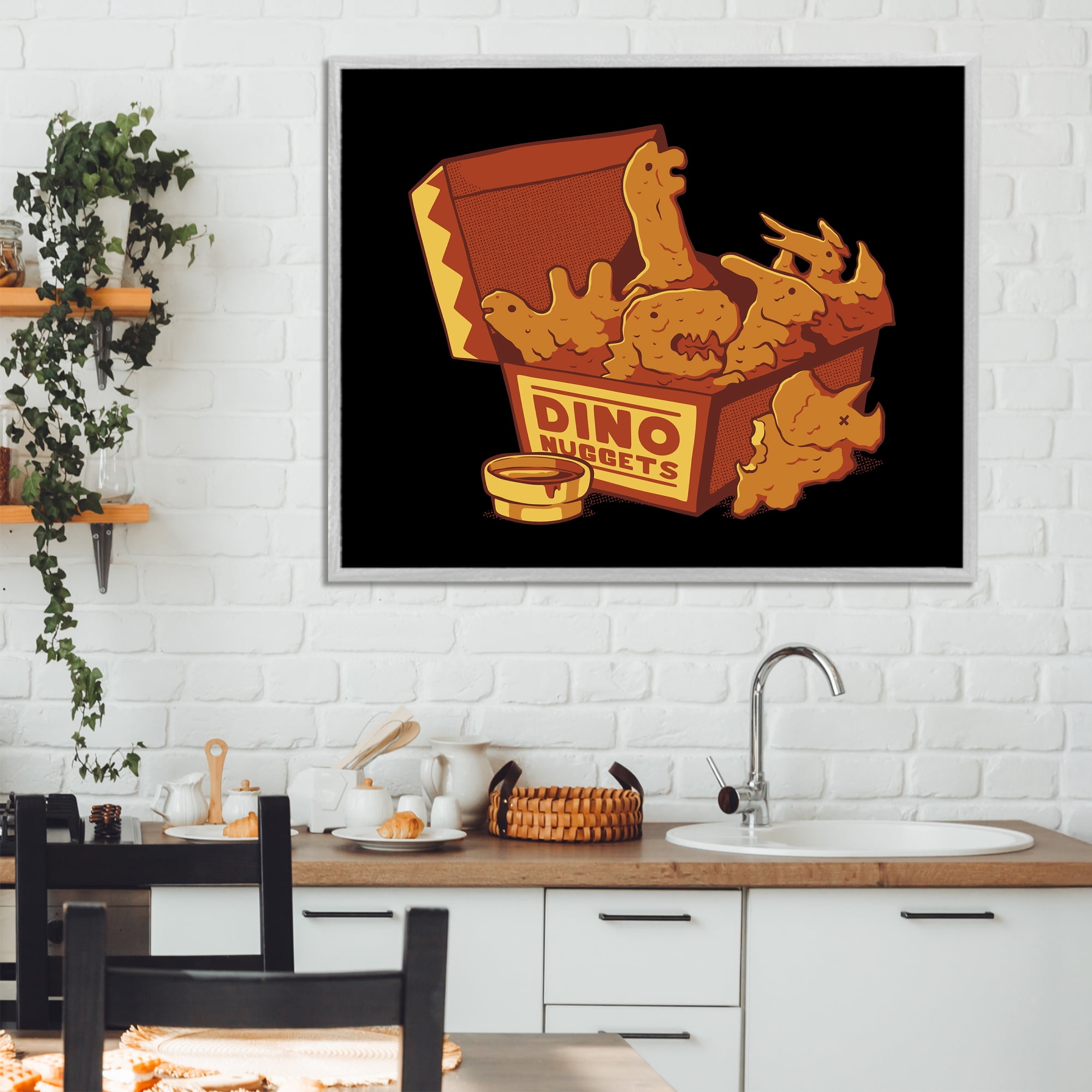 Stupell Industries Dino Nuggets with Sauce Gray Framed Giclee Art, design by Tobe Fonseca